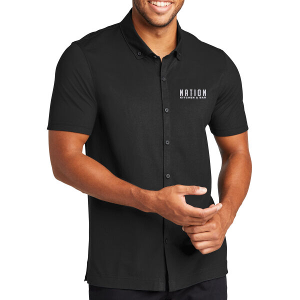 Embroidered Nation Kitchen and Bar - Stretch Pique Full Button Polo Thumbnail